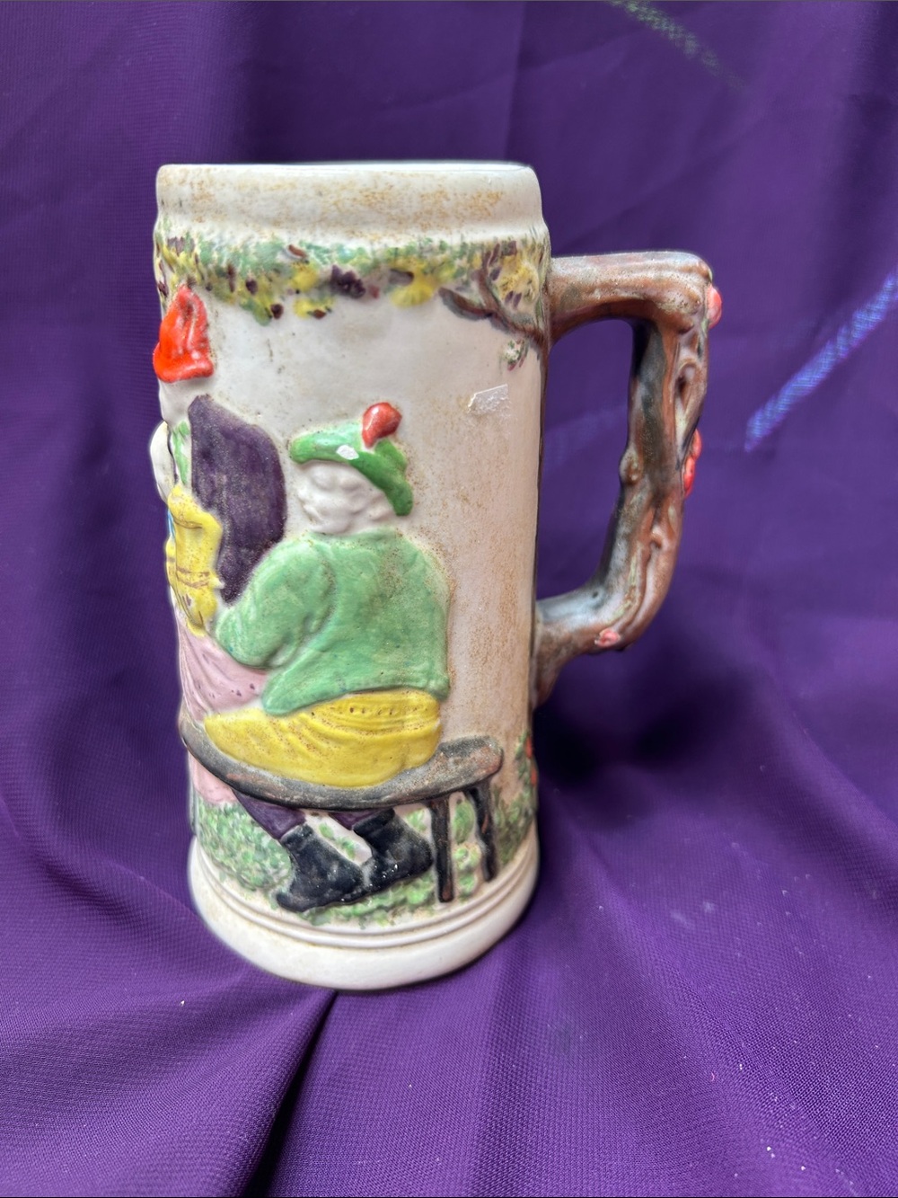 Hand-Painted Ceramic Figural Stein with Colorful Relief